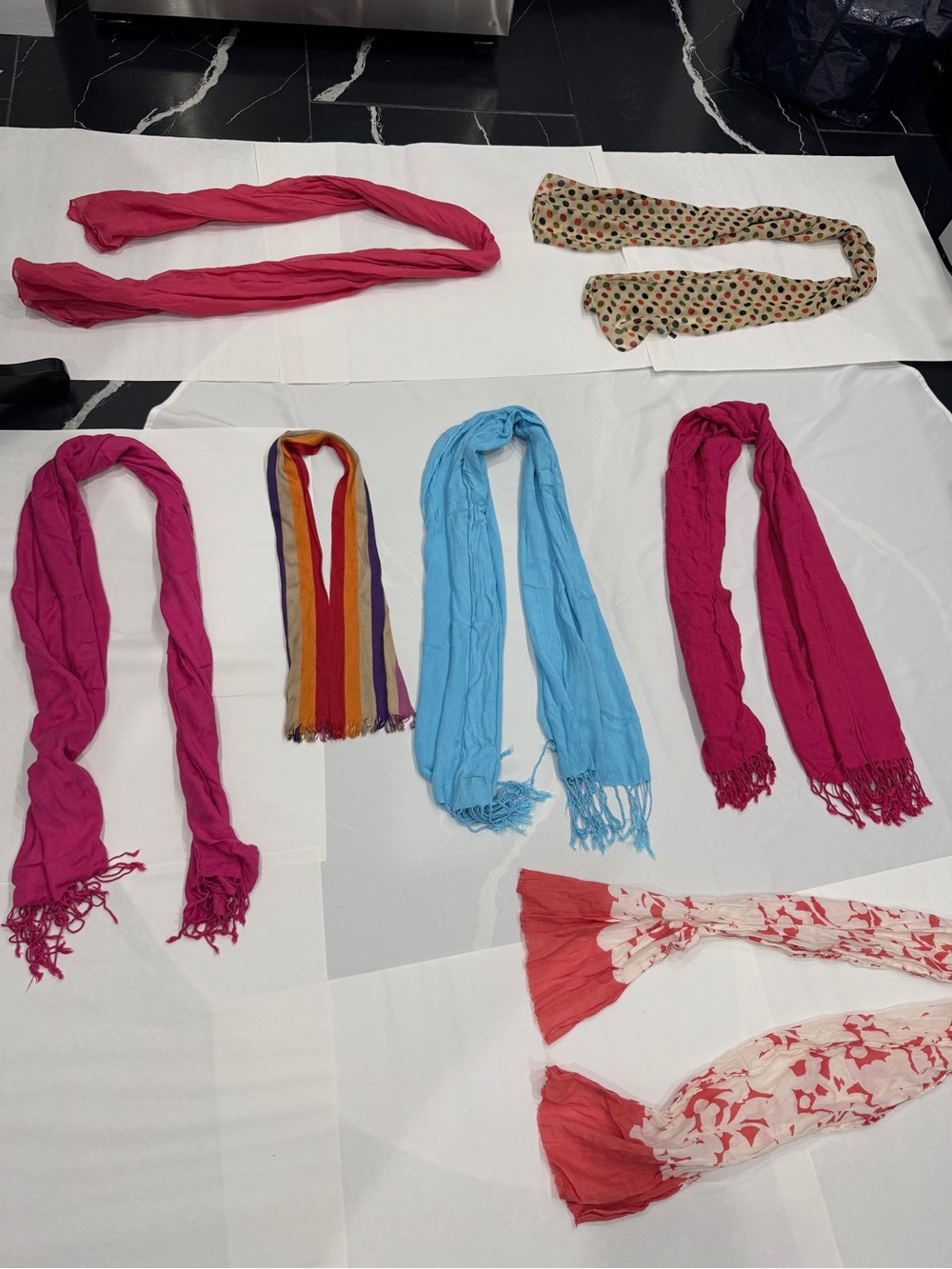 Lot of 7 Rectangular Fringe Scarves Pashmina, Rayon, Cotton, Viscose